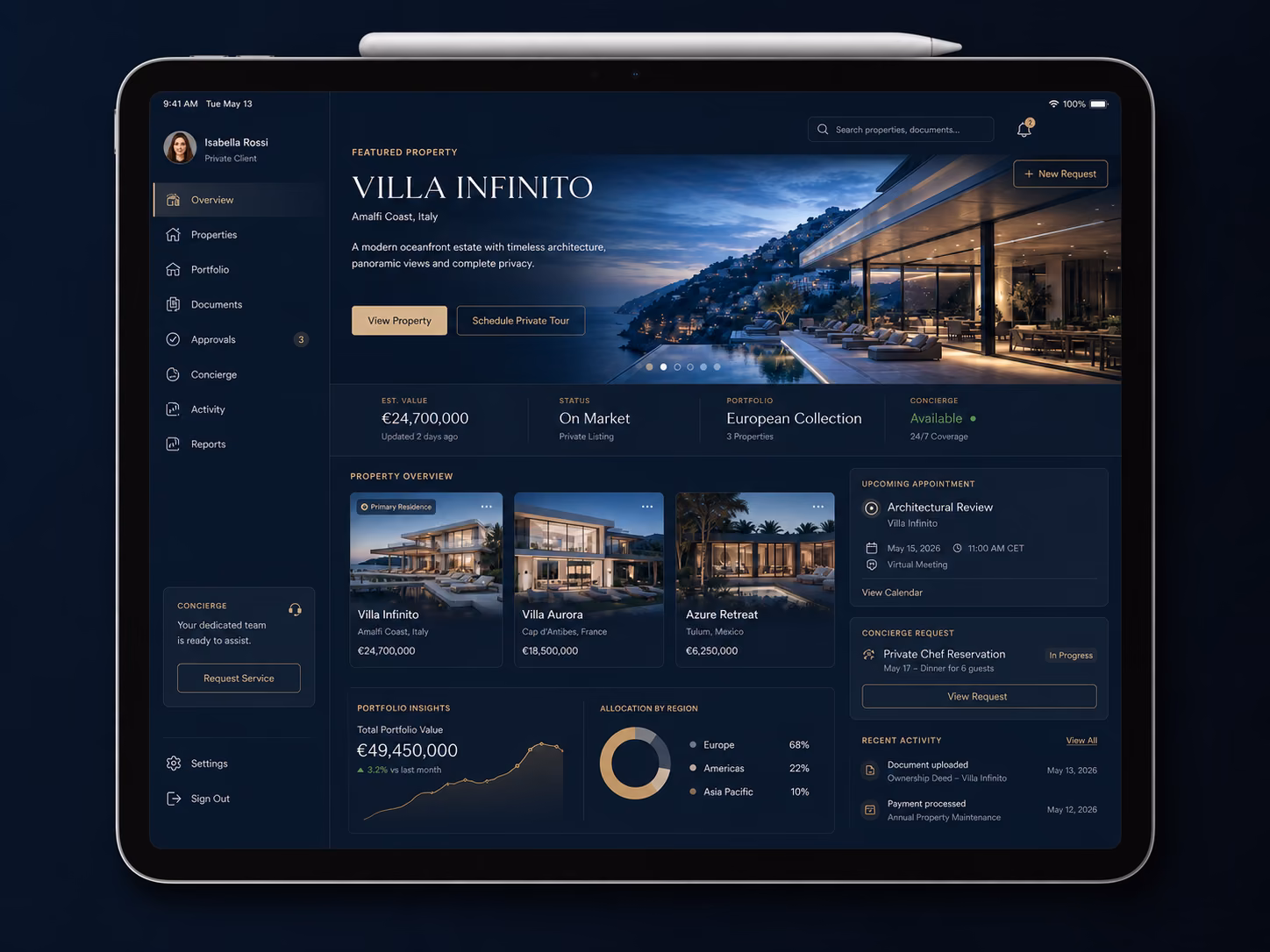 Blackstone Digital luxury real estate iPad app render