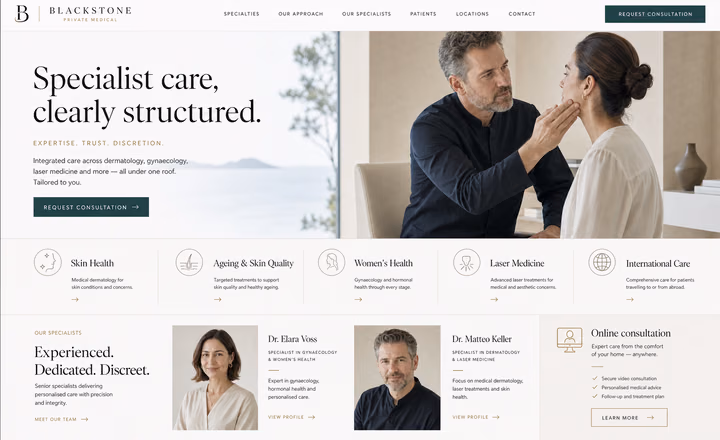 Blackstone private-practice public website concept shown on a premium desktop monitor